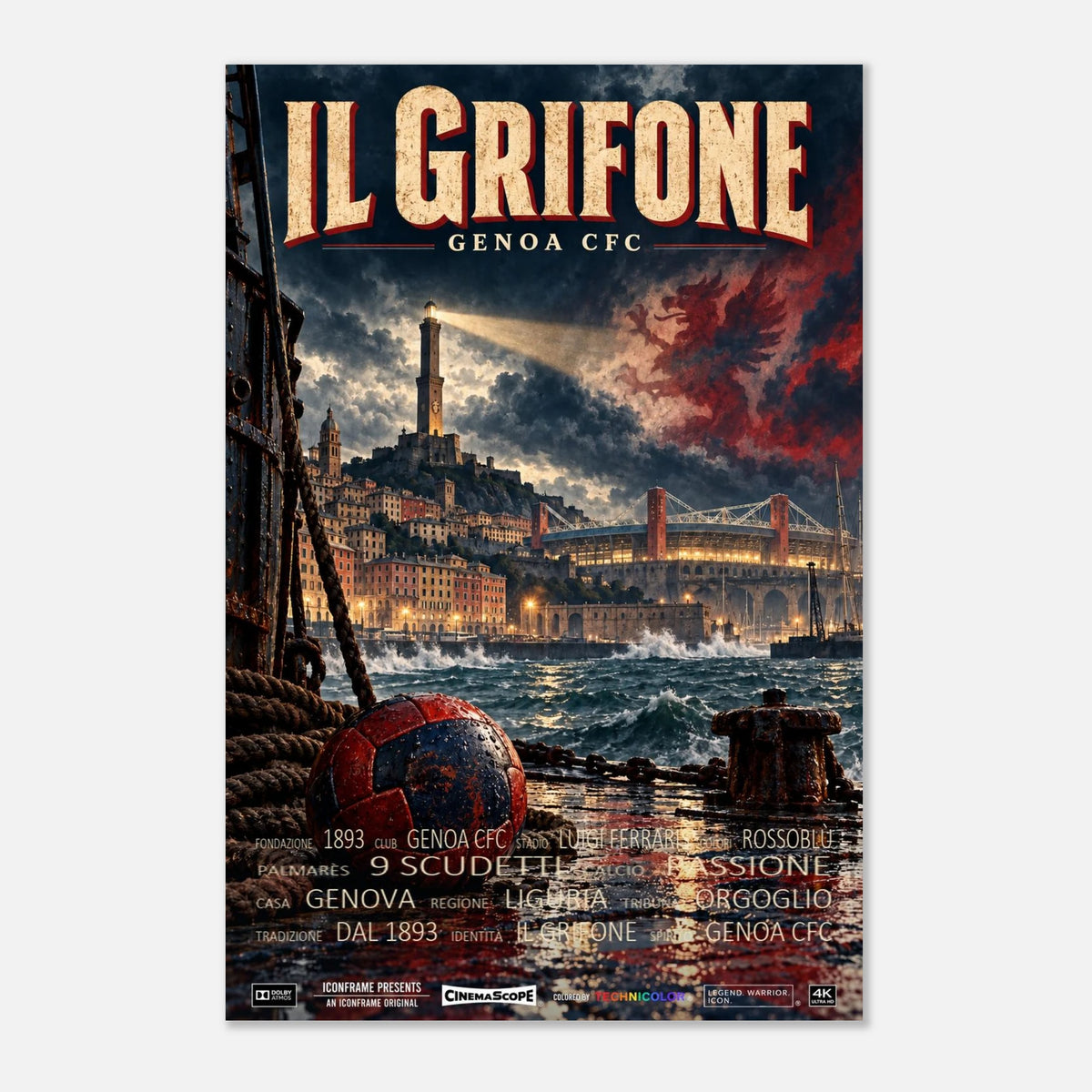 CFC Genua Poster „Il Grifone“ – 60 × 90 cm, ohne Rahmen vor hellem Hintergrund