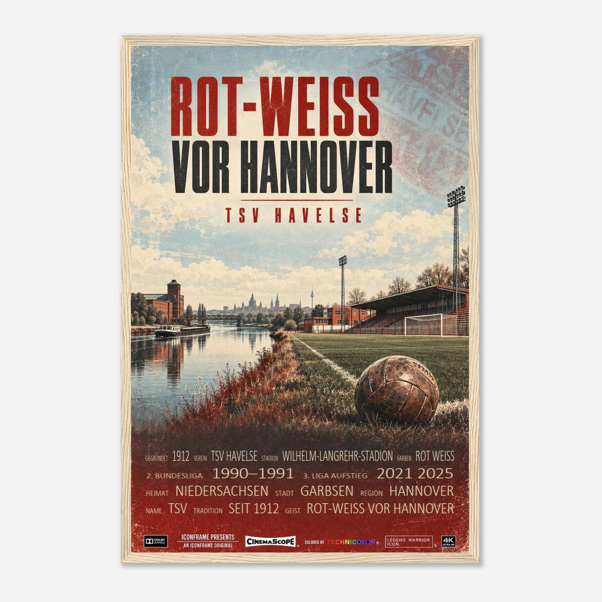 TSV Havelse Poster „Rot-Weiss vor Hannover“ – 40 × 60 cm, mit naturfarbenem Holzrahmen