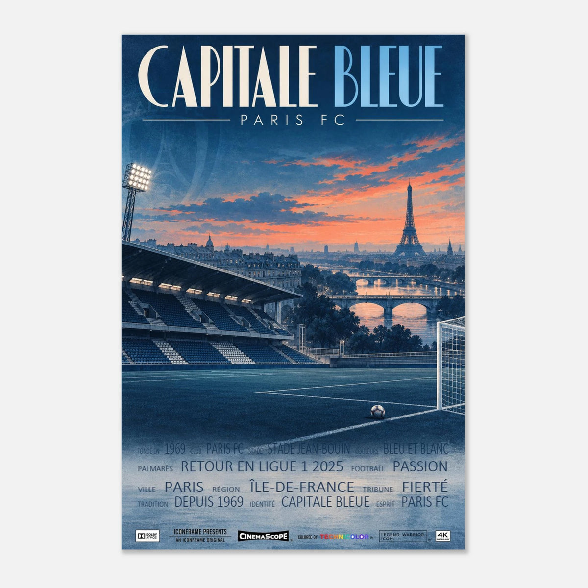 Paris FC Poster „Capitale Bleue“ – 60 × 90 cm, ohne Rahmen