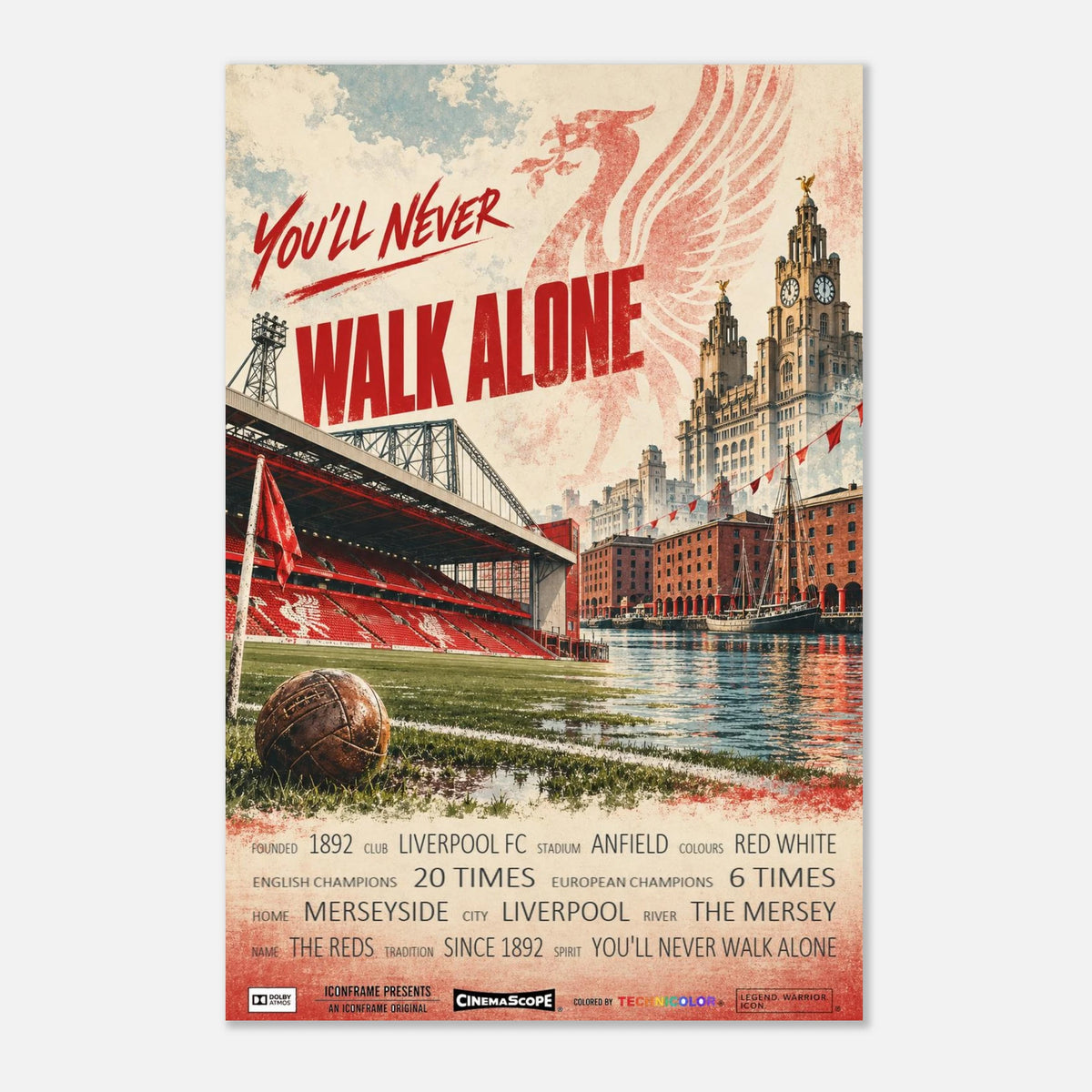 Liverpool Poster „You'll Never Walk Alone“ – 30 × 45 cm, ohne Rahmen vor hellem Hintergrund