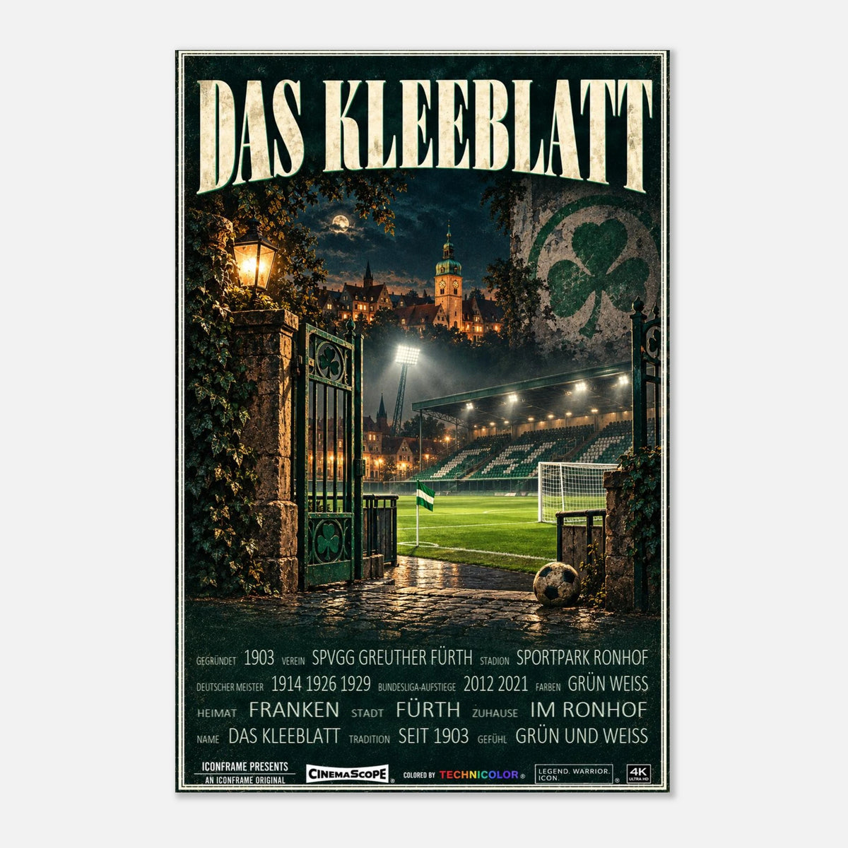 Greuther Fürth Poster „Das Kleeblatt“ – 40 × 60 cm, ohne Rahmen vor hellem Hintergrund