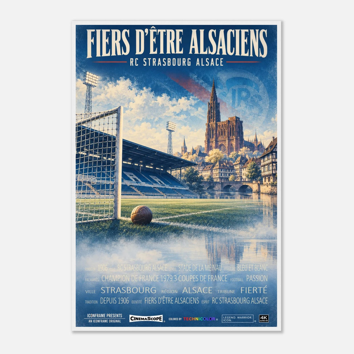 Racing Straßburg Poster „Fiers d’être Alsaciens“ – 60 × 90 cm, mit weißem Holzrahmen