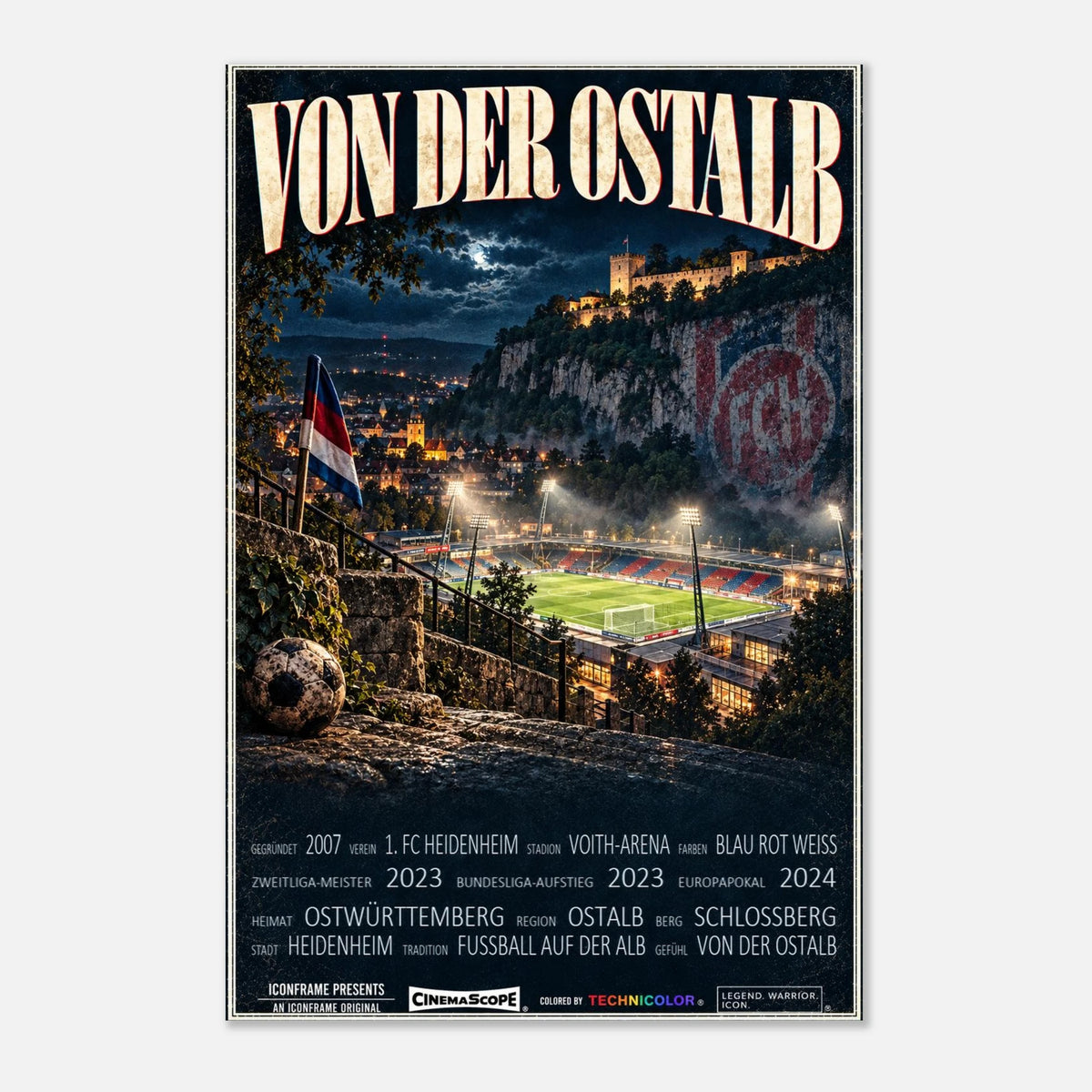 1. FC Heidenheim Poster „Von der Ostalb“ – 30 × 45 cm, ohne Rahmen vor hellem Hintergrund