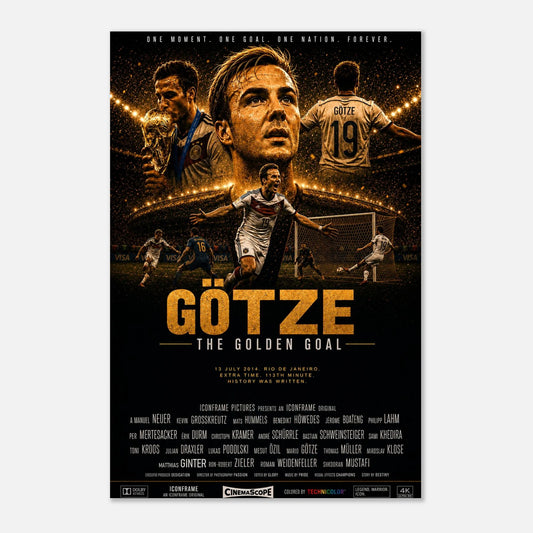 Mario Götze Fußballposter im Retro-Kinostil von ICONFRAME, 60 × 90 cm, ohne Rahmen