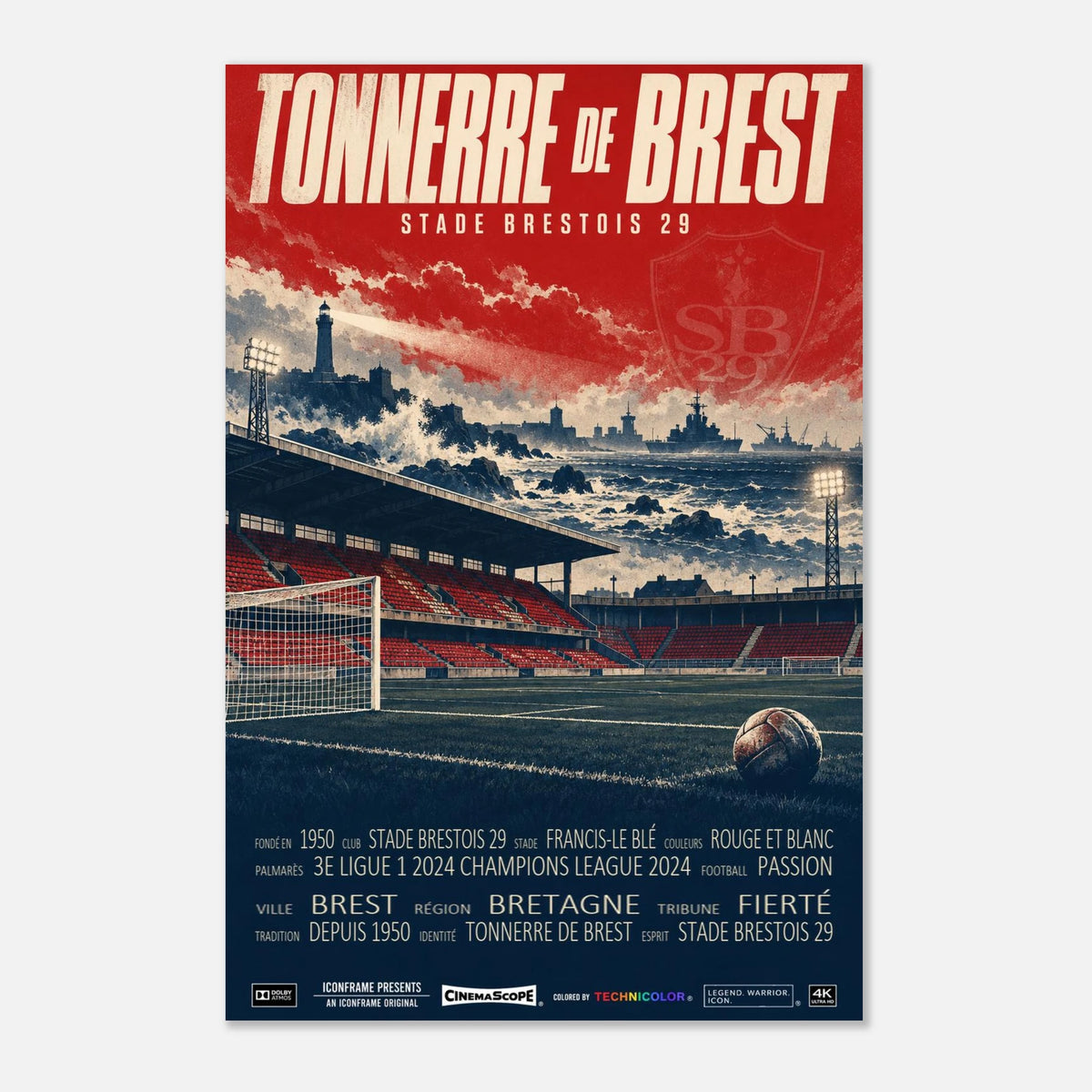 Stade Brest Poster „Tonnerre de Brest“ – 60 × 90 cm, ohne Rahmen
