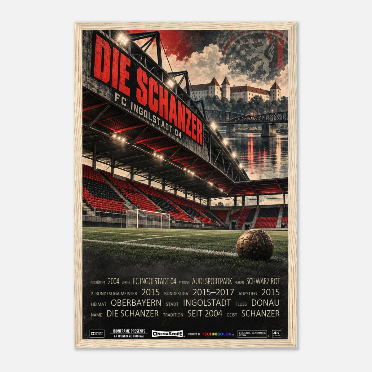 FC Ingolstadt 04 Poster „Die Schanzer“ – 30 × 45 cm, mit naturfarbenem Holzrahmen