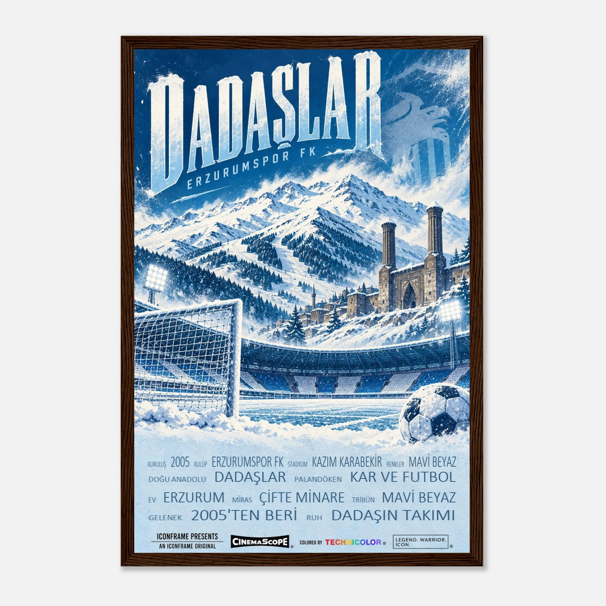 Erzurumspor FK Poster „Dadaşlar“ – 30 × 45 cm, mit dunkelbraunem Holzrahmen
