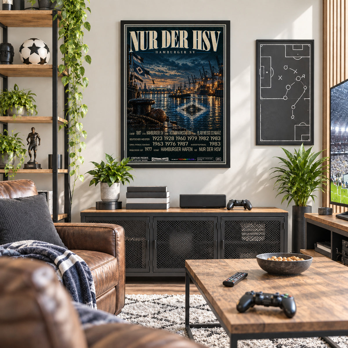 Hamburger SV Poster „Nur der HSV“ im schwarzen Rahmen über einem dunklen Sideboard