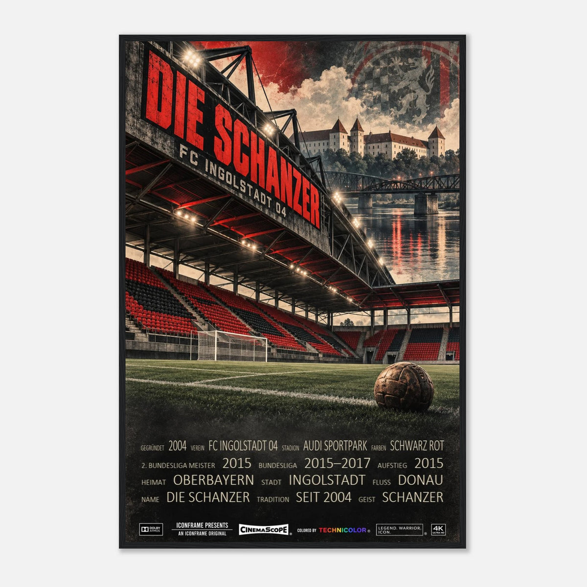 FC Ingolstadt 04 Poster „Die Schanzer“ – 60 × 90 cm, mit schwarzem Holzrahmen