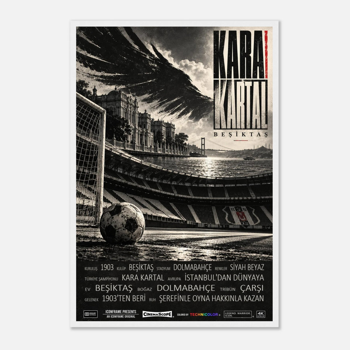 Besiktas Istanbul Poster „Kara Kartal“ – 40 × 60 cm, mit weißem Holzrahmen