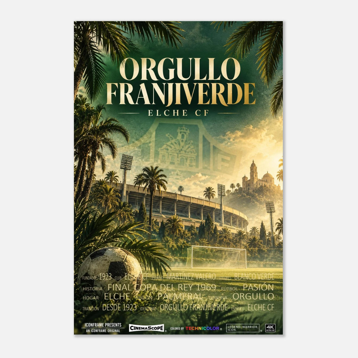 FC Elche Poster „Orgullo Franjiverde“ – 30 × 45 cm, ohne Rahmen vor hellem Hintergrund