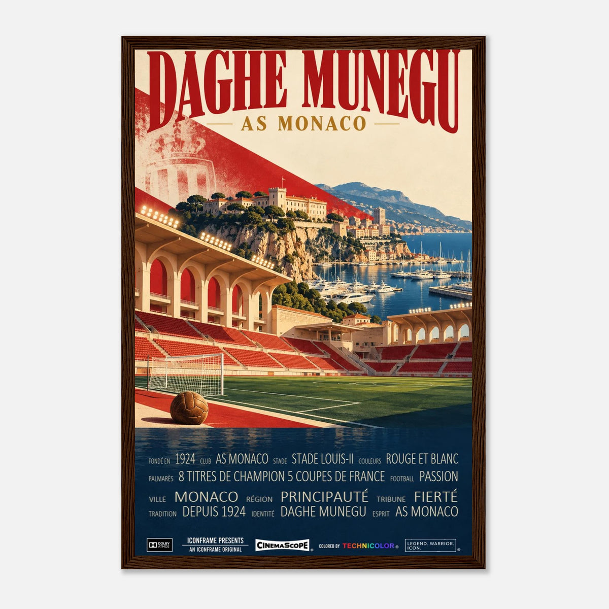 AS Monaco Poster „Daghe Munegu“ – 30 × 45 cm, mit dunkelbraunem Holzrahmen