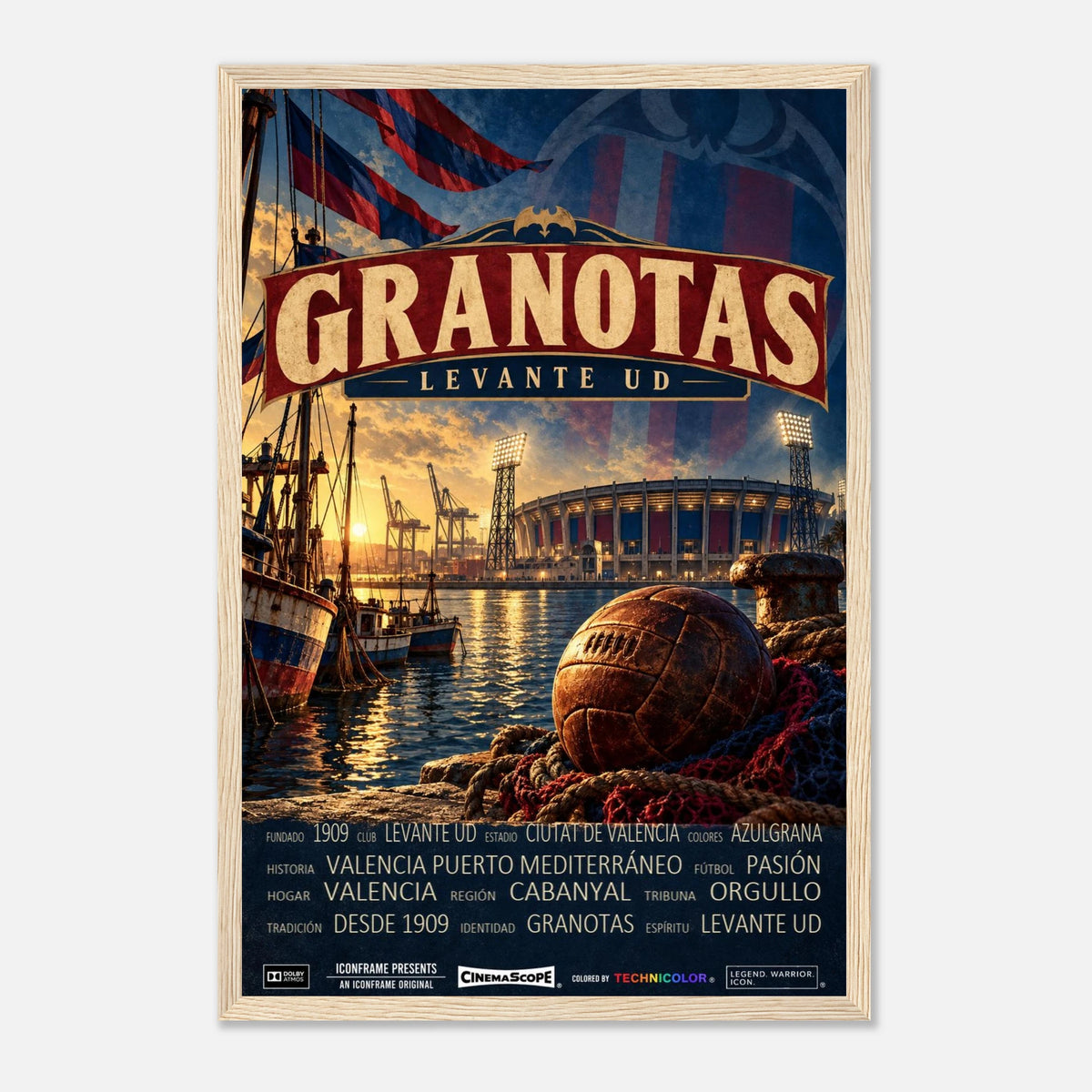 Levante UD Poster „Granotas“ – 30 × 45 cm, mit naturfarbenem Holzrahmen vor hellem Hintergrund