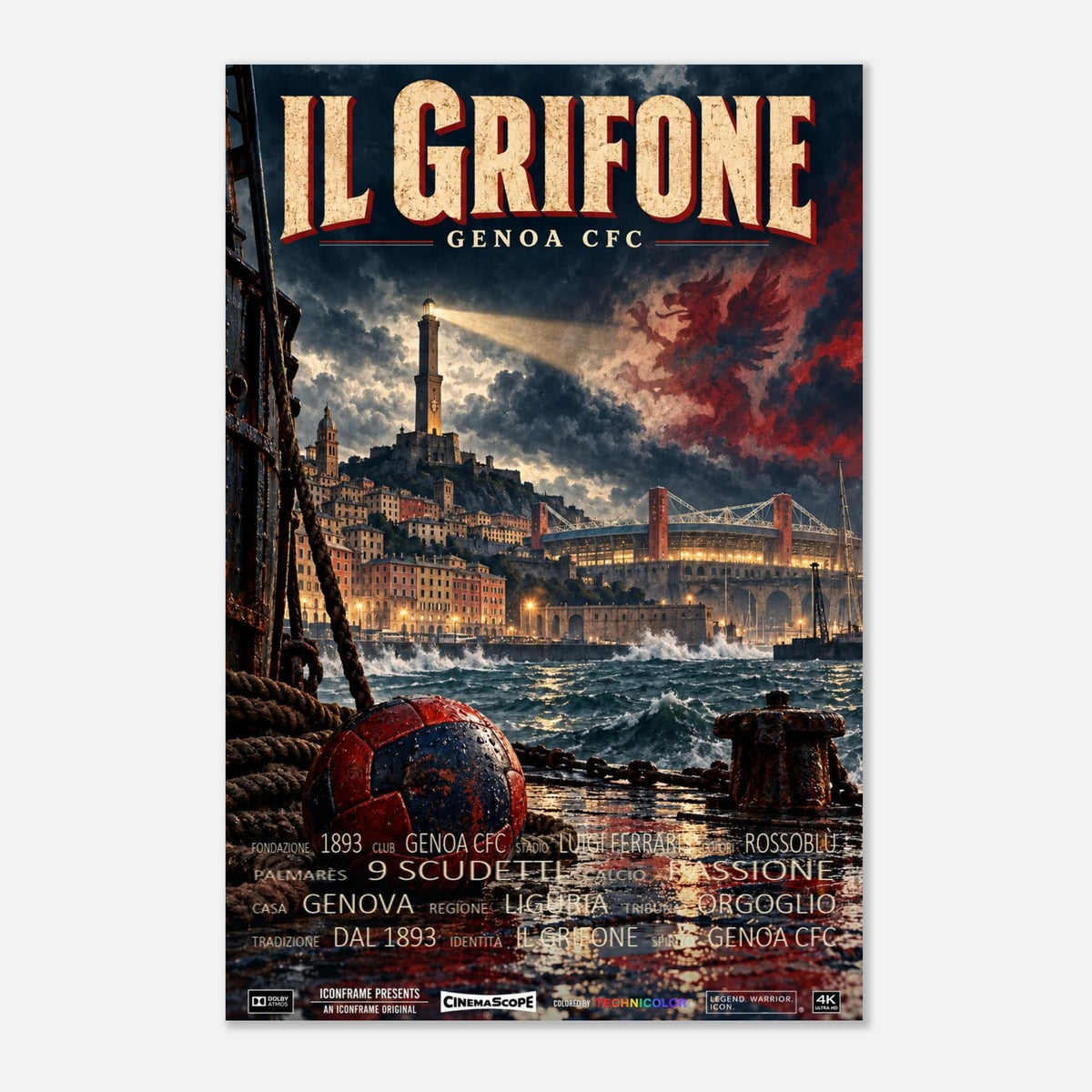 CFC Genua Poster „Il Grifone“ – 30 × 45 cm, ohne Rahmen vor hellem Hintergrund