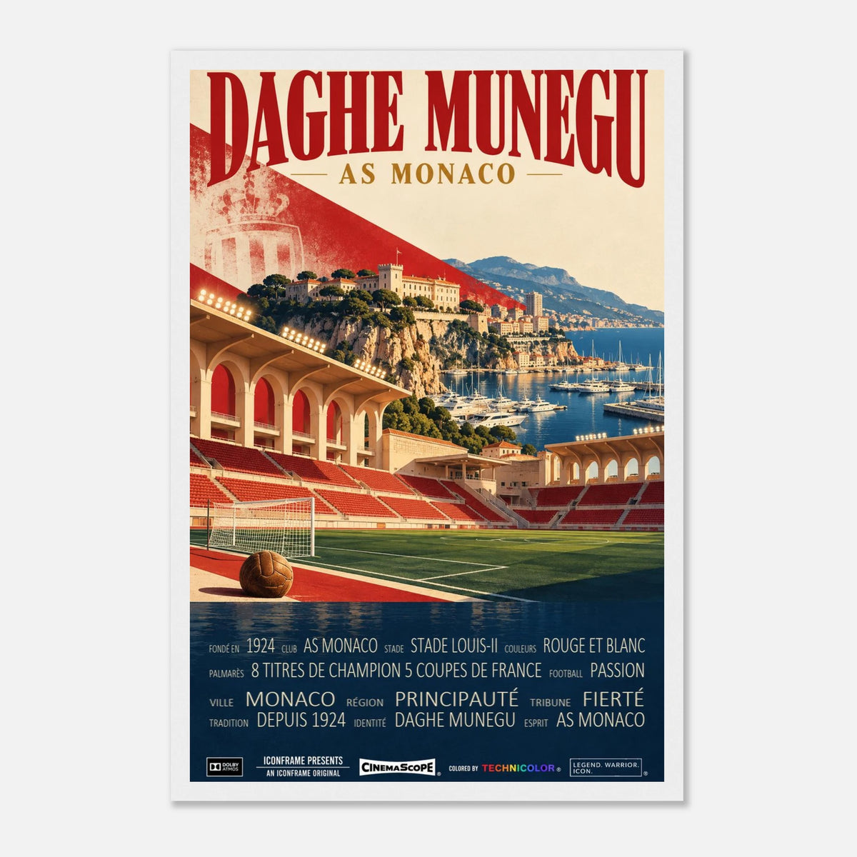 AS Monaco Poster „Daghe Munegu“ – 30 × 45 cm, mit weißem Holzrahmen