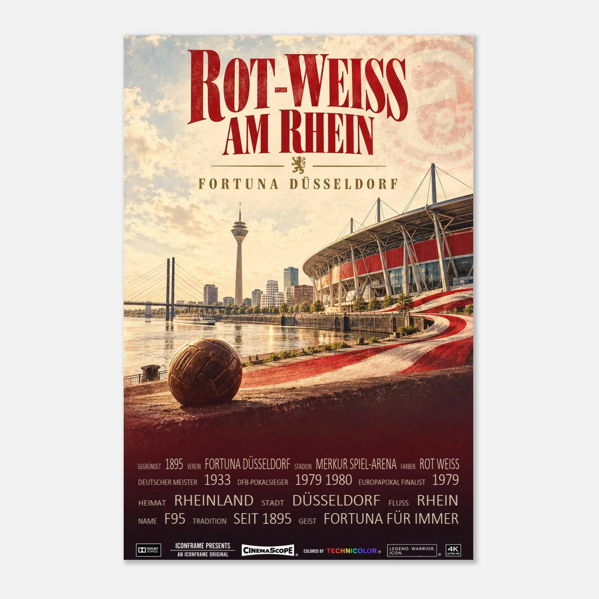 Fortuna Düsseldorf Poster „Rot-Weiss am Rhein“ – 30 × 45 cm, ohne Rahmen
