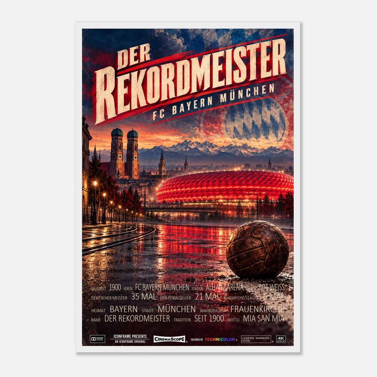 Bayern München Poster „Der Rekordmeister“ – 40 × 60 cm, mit weißem Holzrahmen