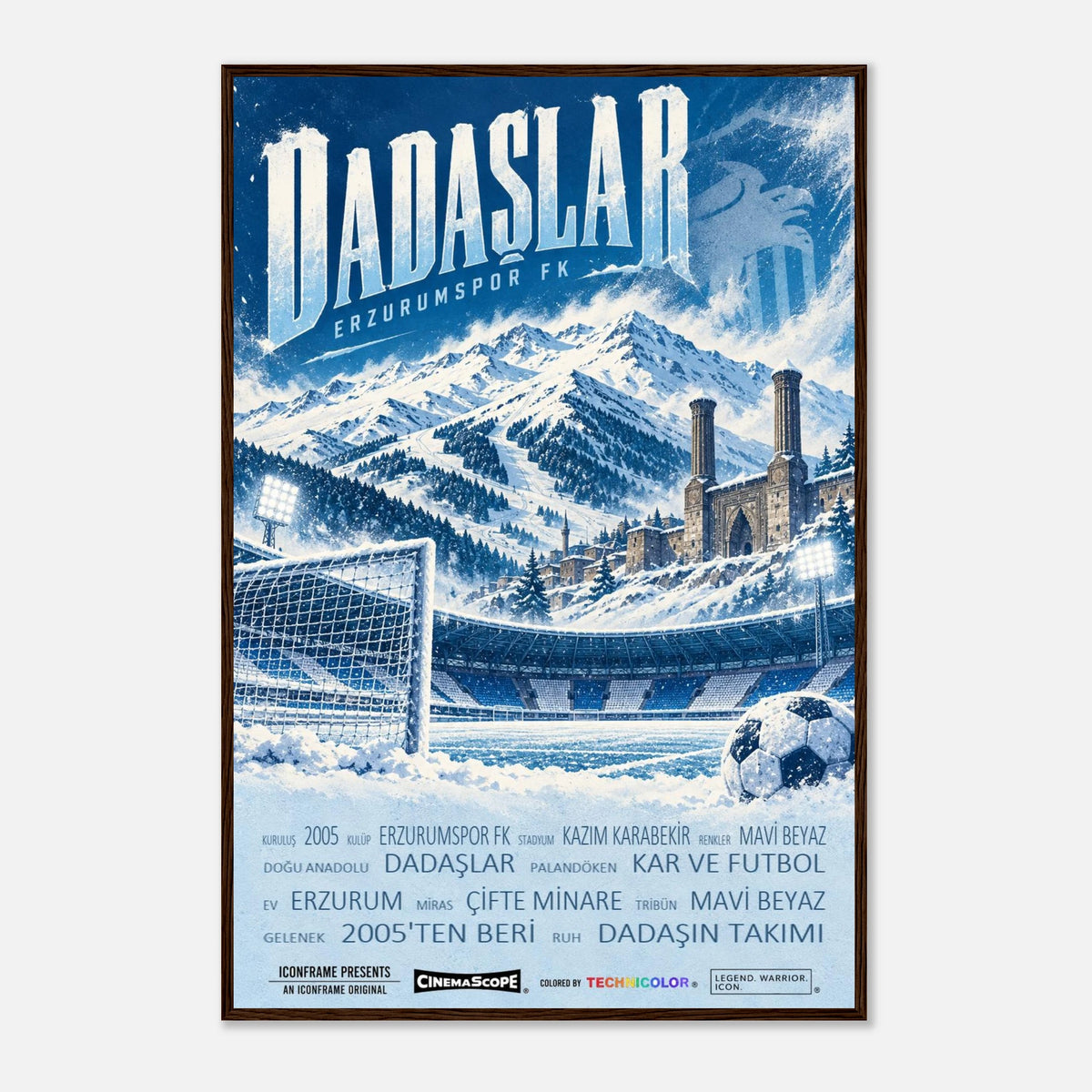 Erzurumspor FK Poster „Dadaşlar“ – 60 × 90 cm, mit dunkelbraunem Holzrahmen