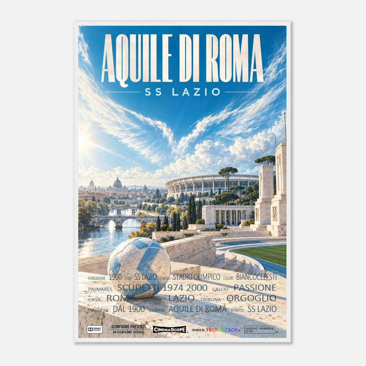 Lazio Rom Poster „Aquile di Roma“ – 60 × 90 cm, mit weißem Holzrahmen vor hellem Hintergrund