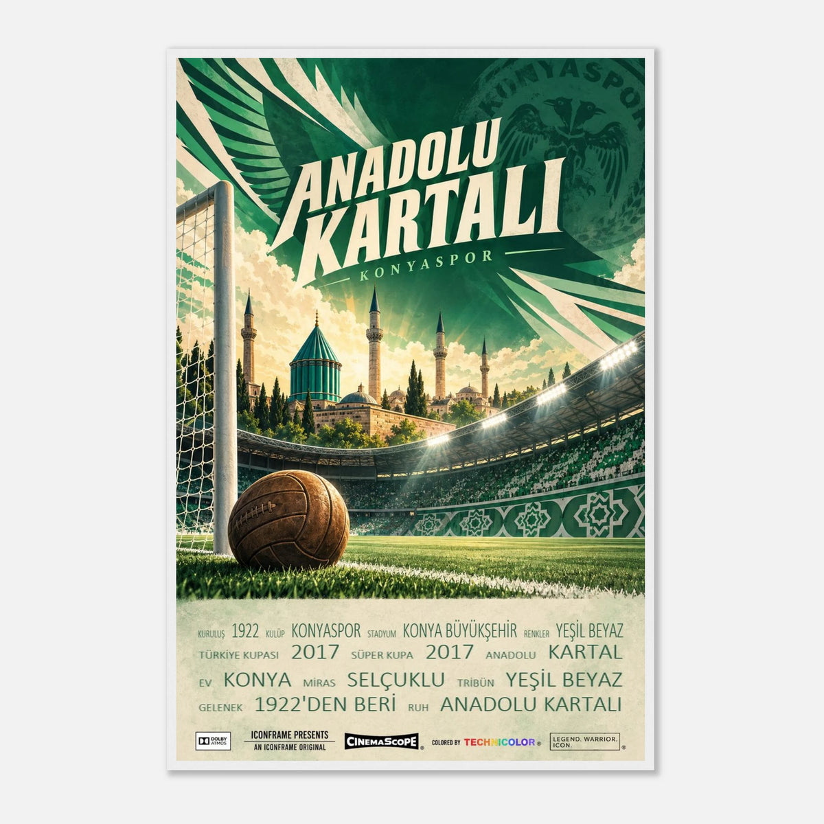 Konyaspor Poster „Anadolu Kartalı“ – 60 × 90 cm, mit weißem Holzrahmen