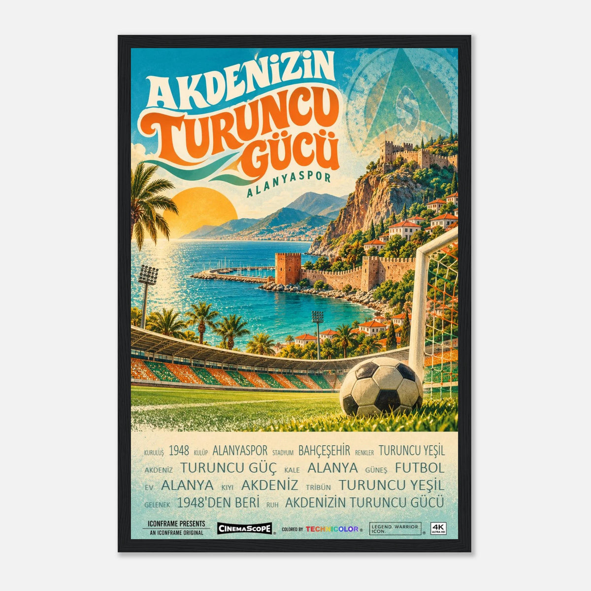 Alanyaspor Poster „Akdeniz’in Turuncu Gücü“ – 30 × 45 cm, mit schwarzem Holzrahmen