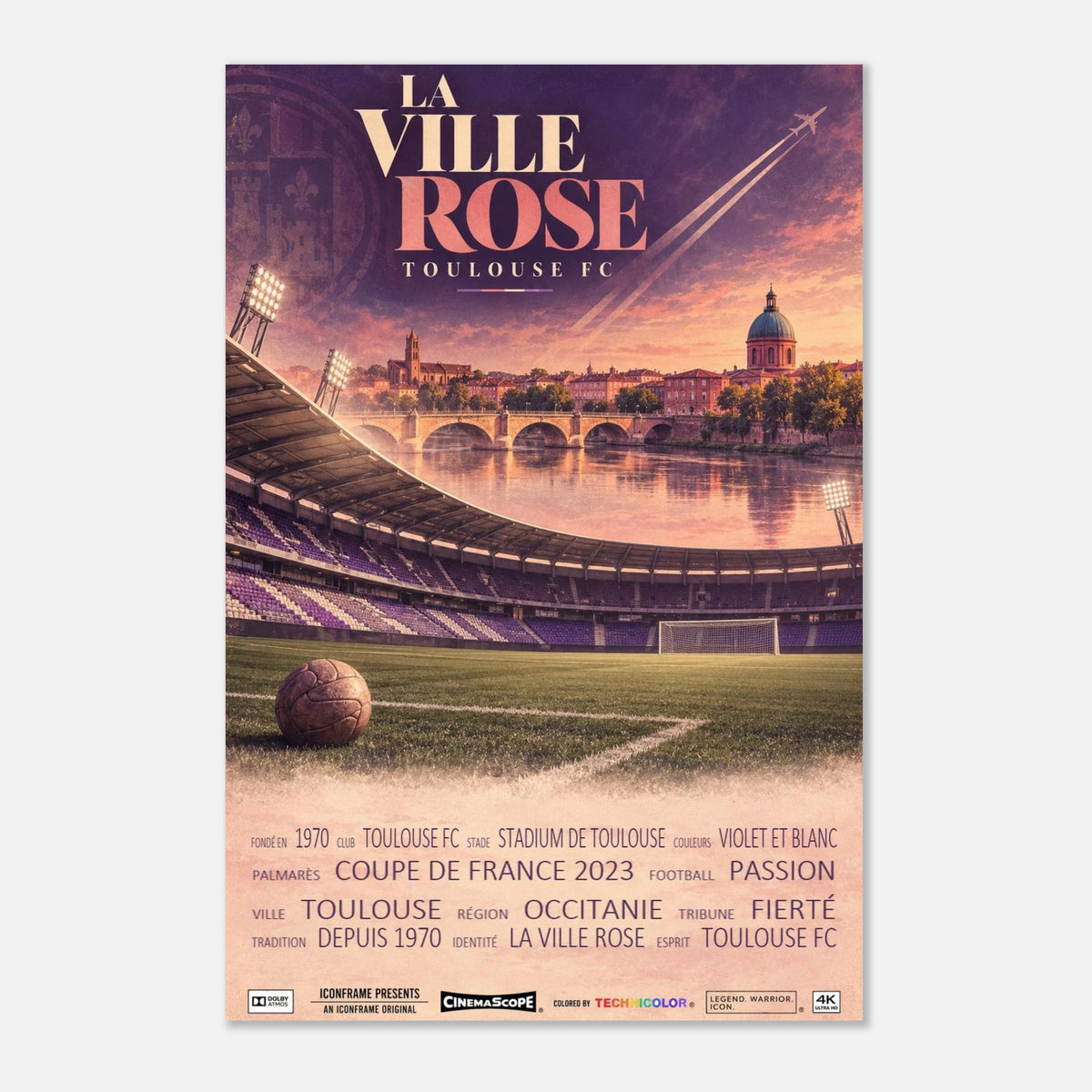 FC Toulouse Poster „La Ville Rose“ – 30 × 45 cm, ohne Rahmen