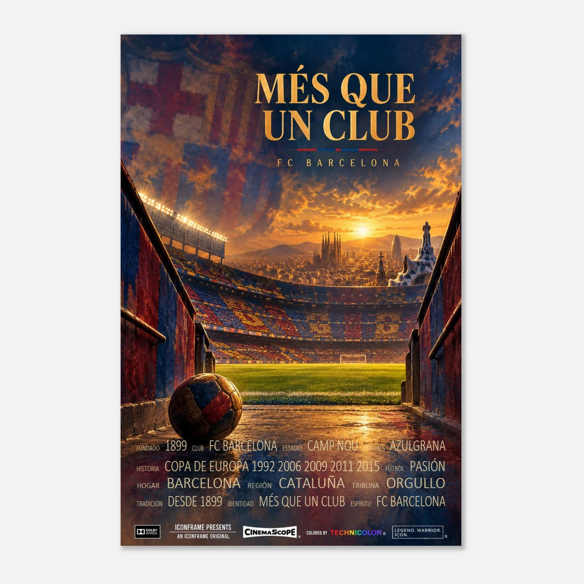FC Barcelona Poster „Més que un club“ – 60 × 90 cm, ohne Rahmen vor hellem Hintergrund