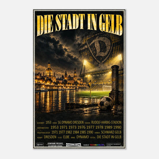 Dynamo Dresden Poster „Die Stadt in Gold“ – 60 × 90 cm, ohne Rahmen vor hellem Hintergrund
