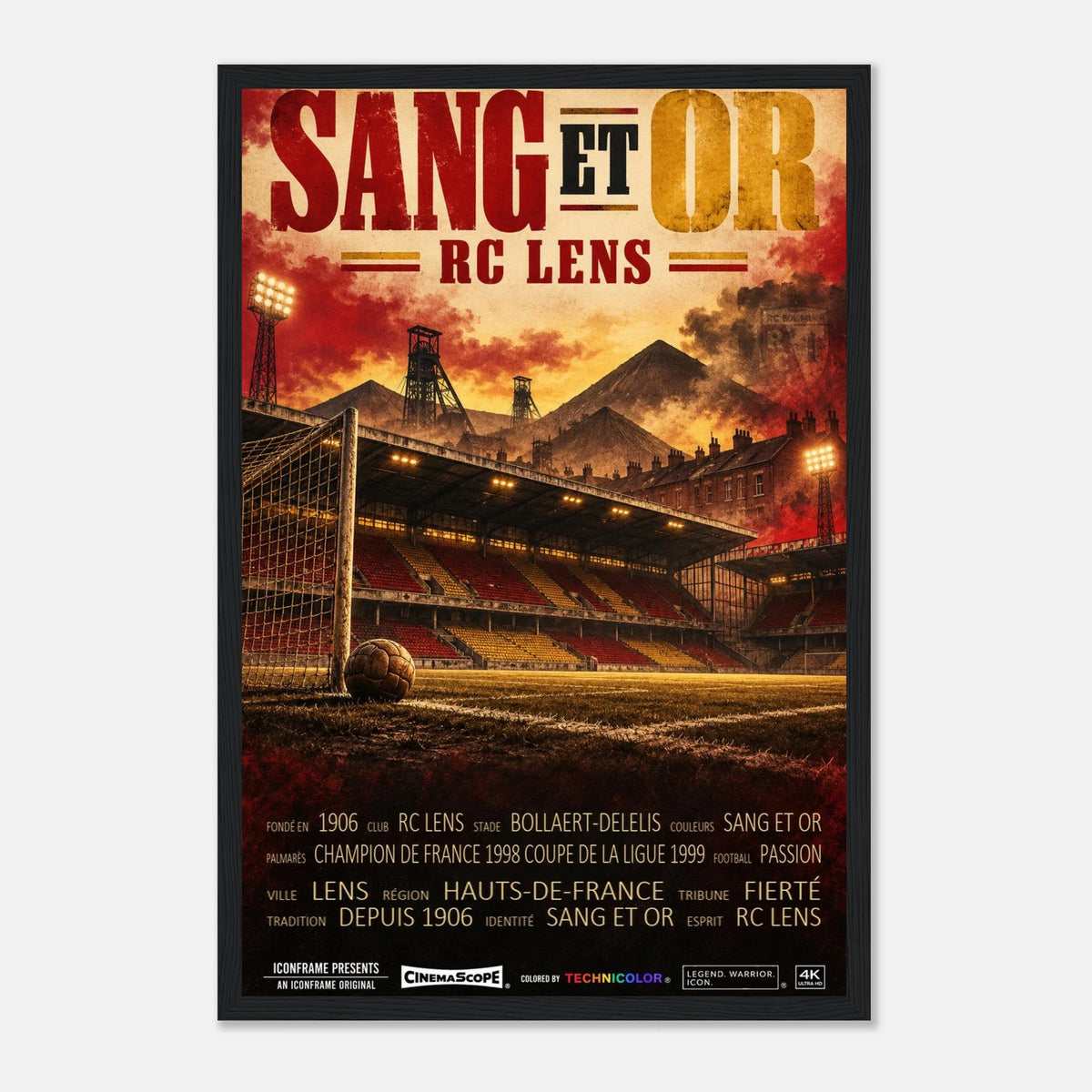 RC Lens Poster „Sang et Or“ – 30 × 45 cm, mit schwarzem Holzrahmen