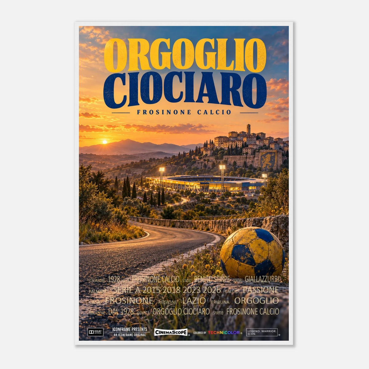 Frosinone Calcio Poster „Orgoglio Ciociaro“ – 60 × 90 cm, mit weißem Holzrahmen vor hellem Hintergrund