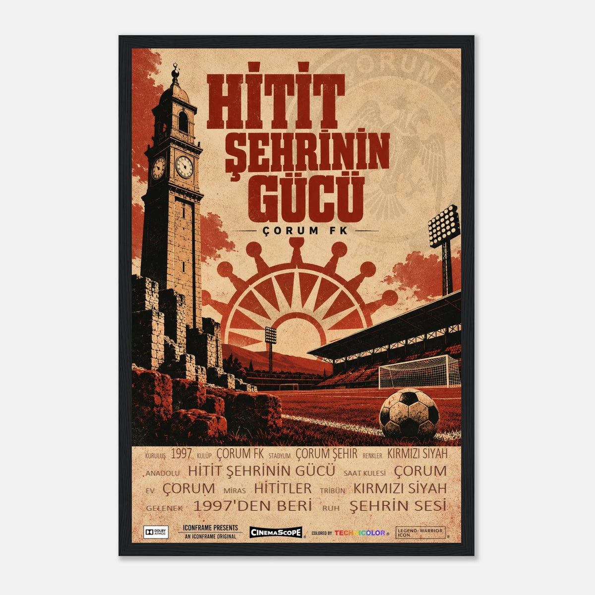 Çorum FK Poster „Hitit Şehrinin Gücü“ – 30 × 45 cm, mit schwarzem Holzrahmen