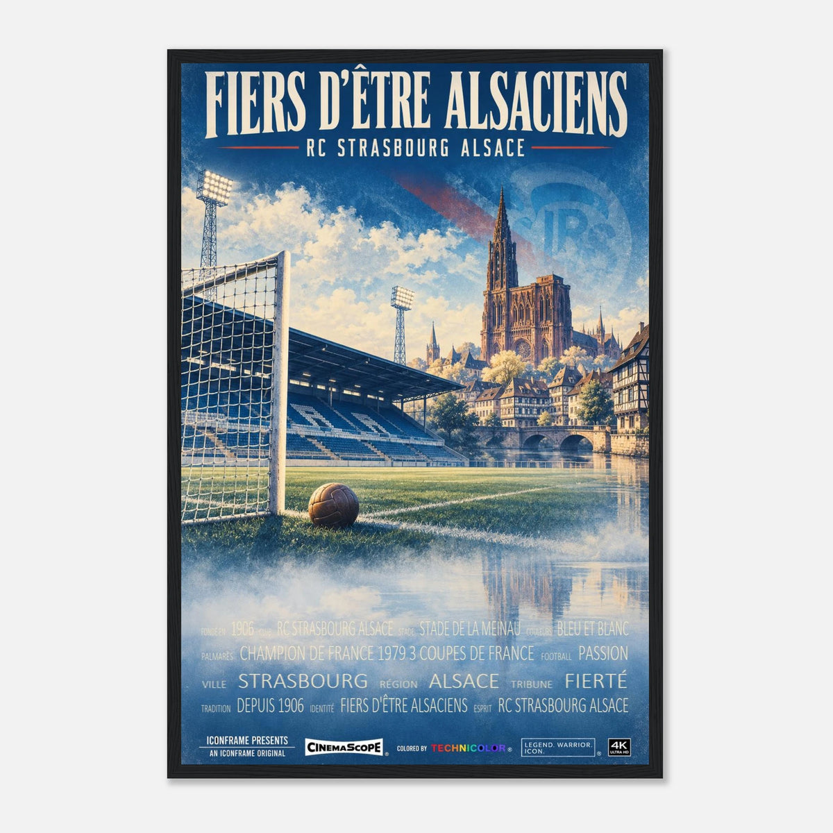 Racing Straßburg Poster „Fiers d’être Alsaciens“ – 40 × 60 cm, mit schwarzem Holzrahmen
