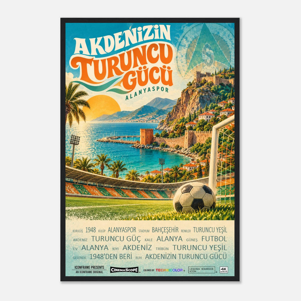 Alanyaspor Poster „Akdeniz’in Turuncu Gücü“ – 40 × 60 cm, mit schwarzem Holzrahmen