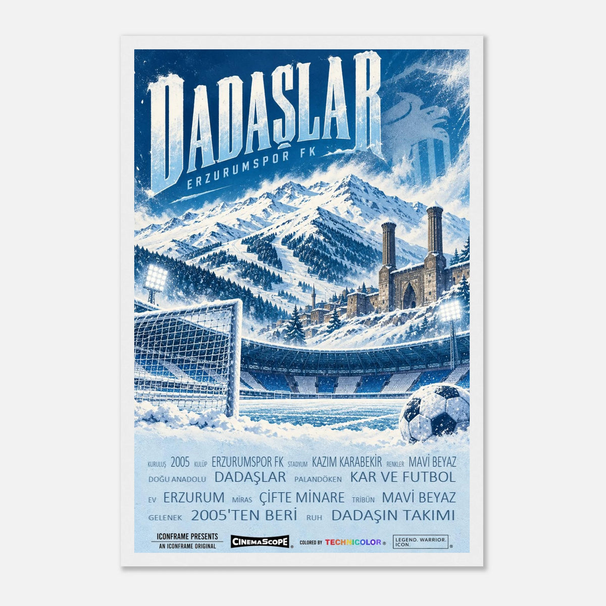 Erzurumspor FK Poster „Dadaşlar“ – 30 × 45 cm, mit weißem Holzrahmen