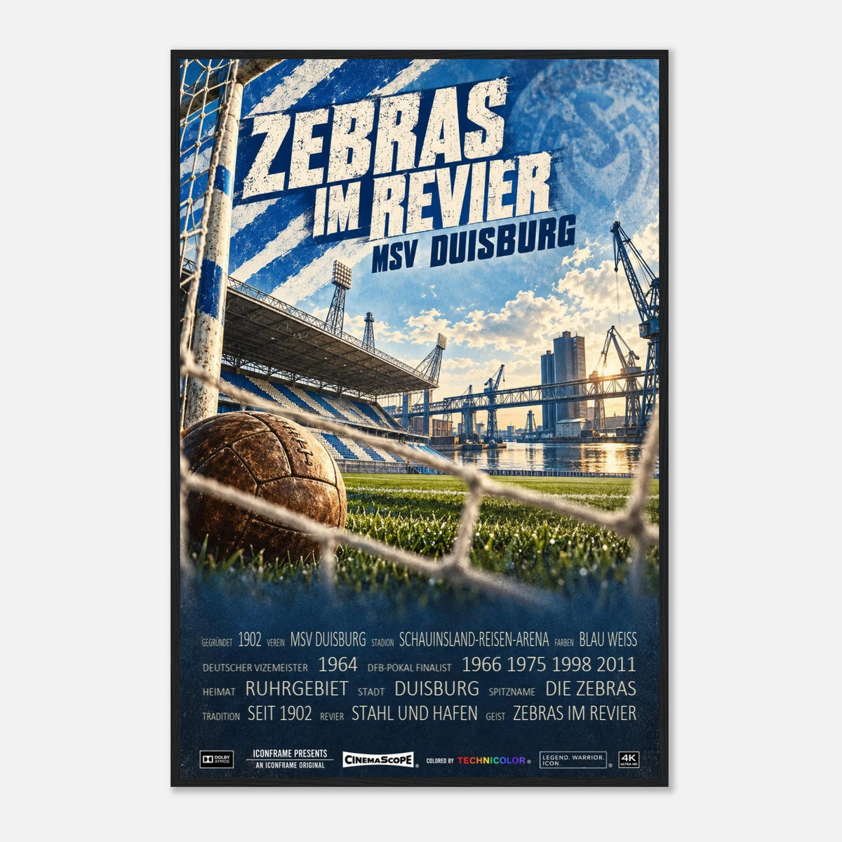 MSV Duisburg Poster „Zebras im Revier“ – 60 × 90 cm, mit schwarzem Holzrahmen