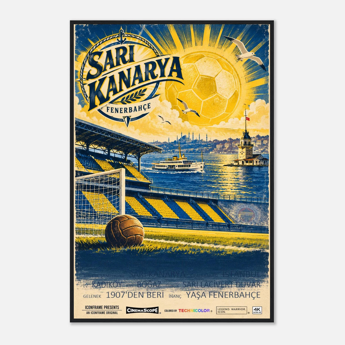 Fenerbahçe Istanbul Poster „Sarı Kanarya“ – 60 × 90 cm, mit schwarzem Holzrahmen