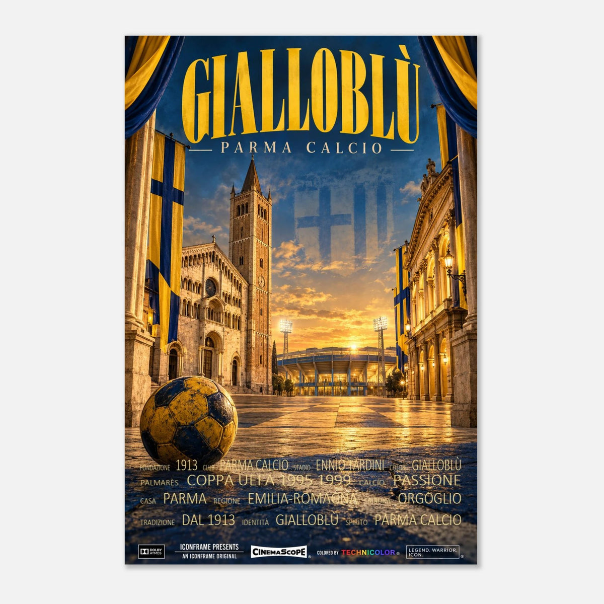 Parma Calcio Poster „Gialloblù“ – 40 × 60 cm, ohne Rahmen vor hellem Hintergrund