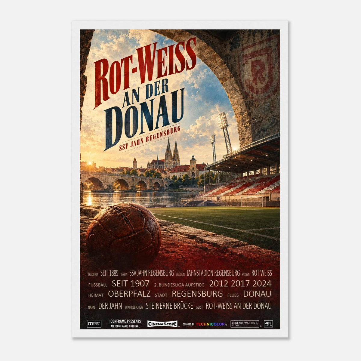 SSV Jahn Regensburg Poster „Rot-Weiss an der Donau“ – 30 × 45 cm, mit weißem Holzrahmen