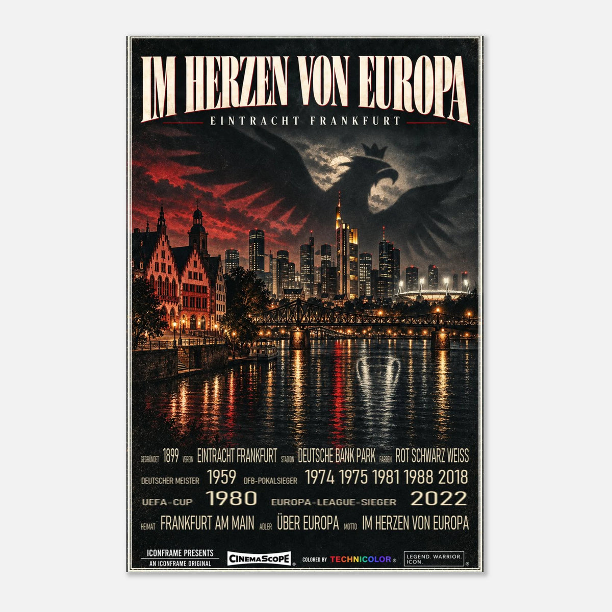 Eintracht Frankfurt Poster „Im Herzen von Europa“ – 30 × 45 cm, ohne Rahmen vor hellem Hintergrund