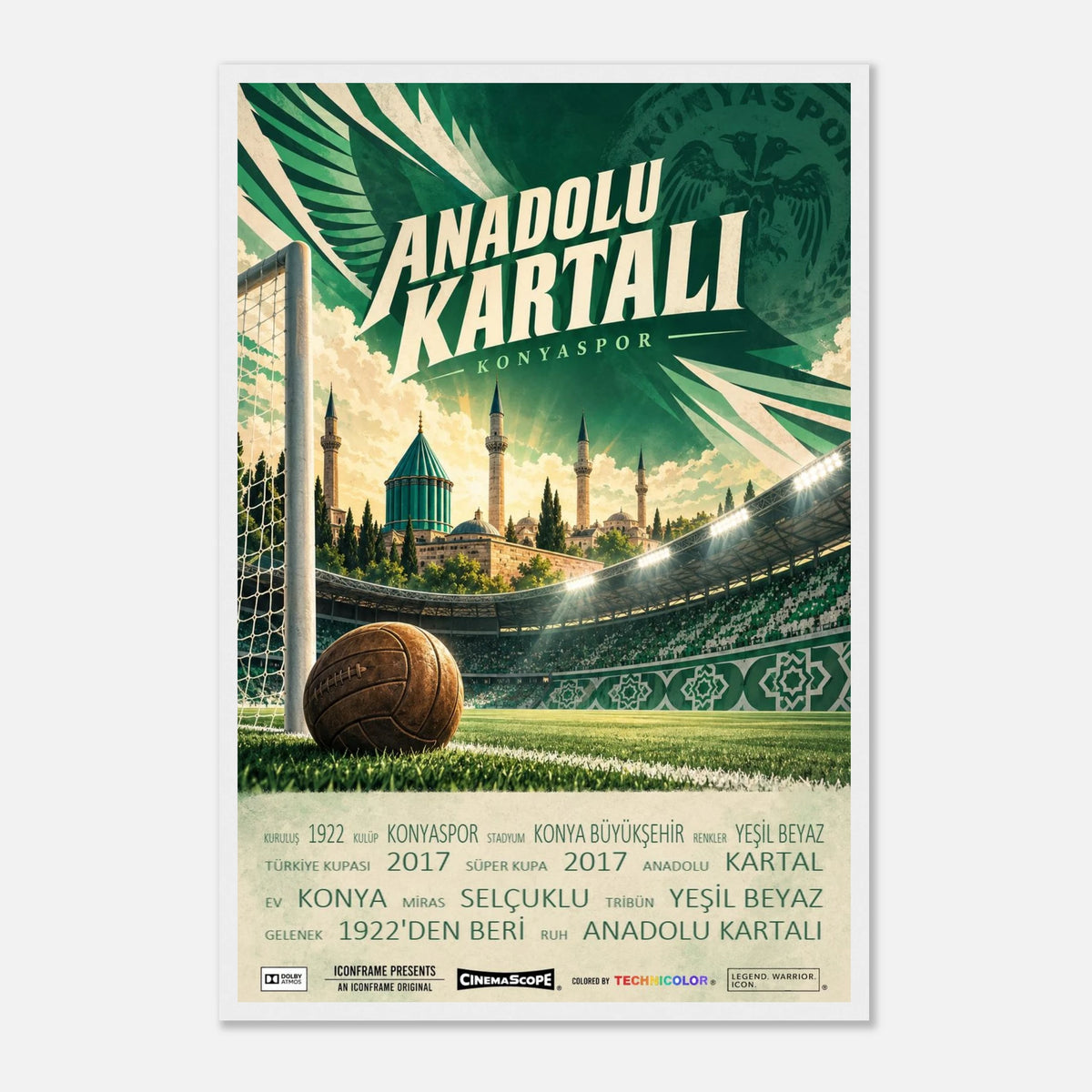 Konyaspor Poster „Anadolu Kartalı“ – 40 × 60 cm, mit weißem Holzrahmen