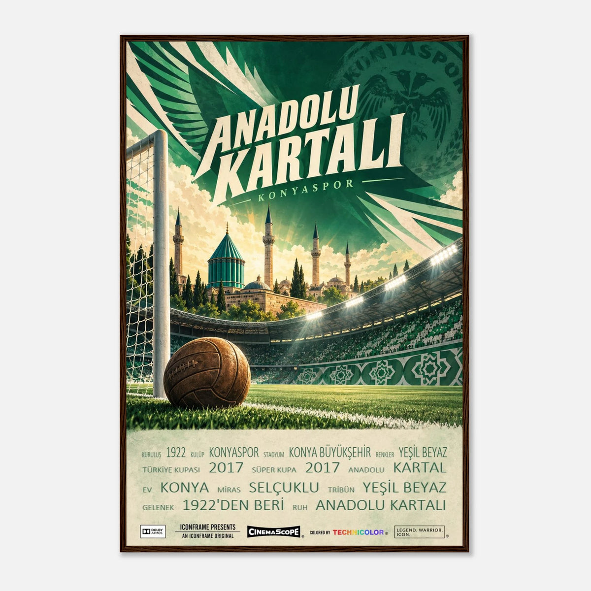 Konyaspor Poster „Anadolu Kartalı“ – 60 × 90 cm, mit dunkelbraunem Holzrahmen
