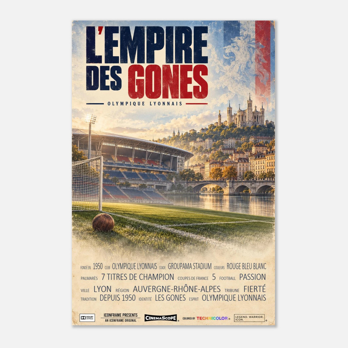 Olympique Lyon Poster „L’Empire des Gones“ – 40 × 60 cm, ohne Rahmen