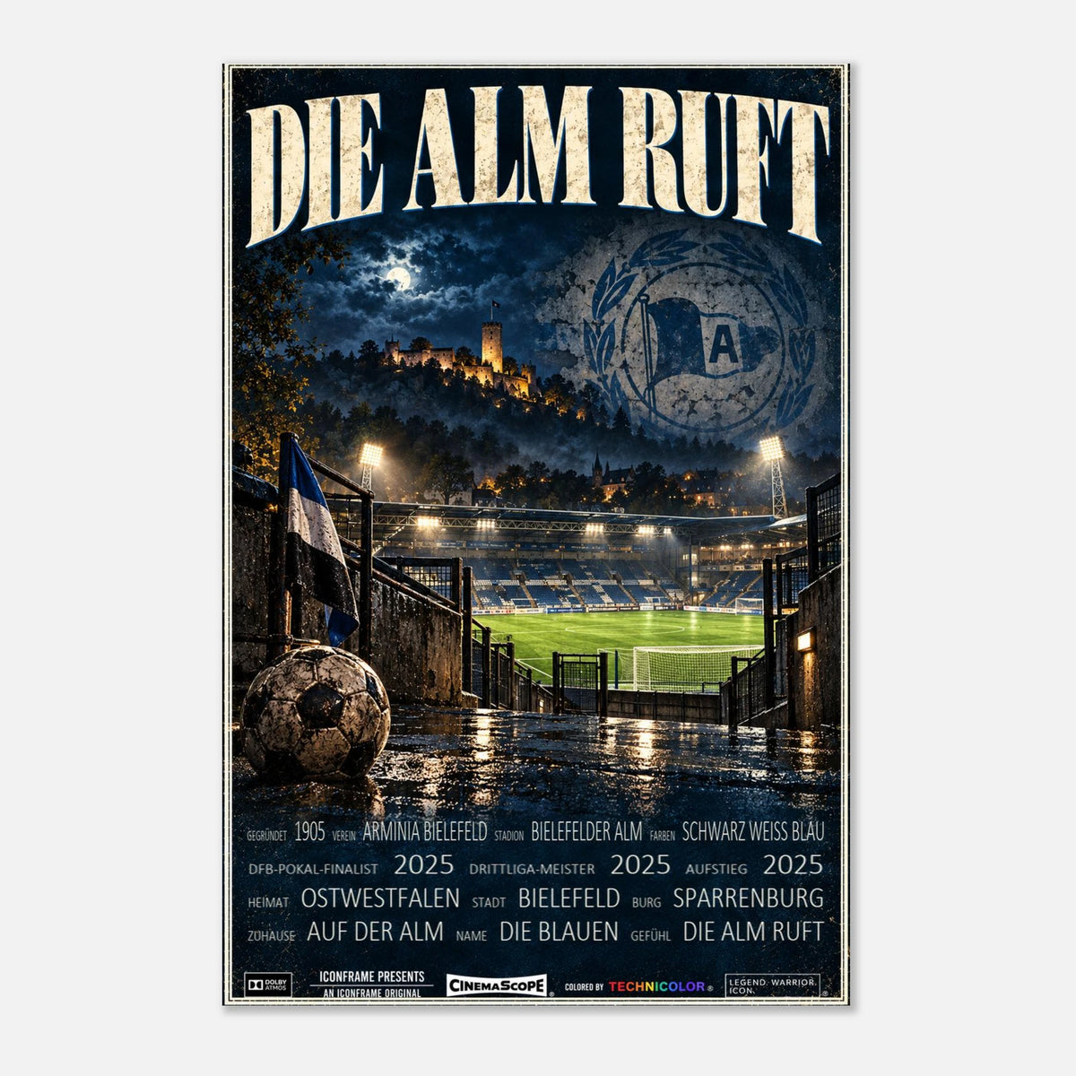 Arminia Bielefeld Poster „Die Alm ruft“ – 30 × 45 cm, ohne Rahmen vor hellem Hintergrund