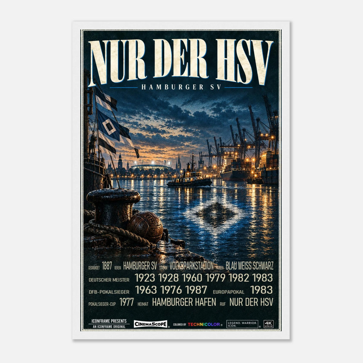 Hamburger SV Poster „Nur der HSV“ – 30 × 45 cm, mit weißem Holzrahmen vor hellem Hintergrund