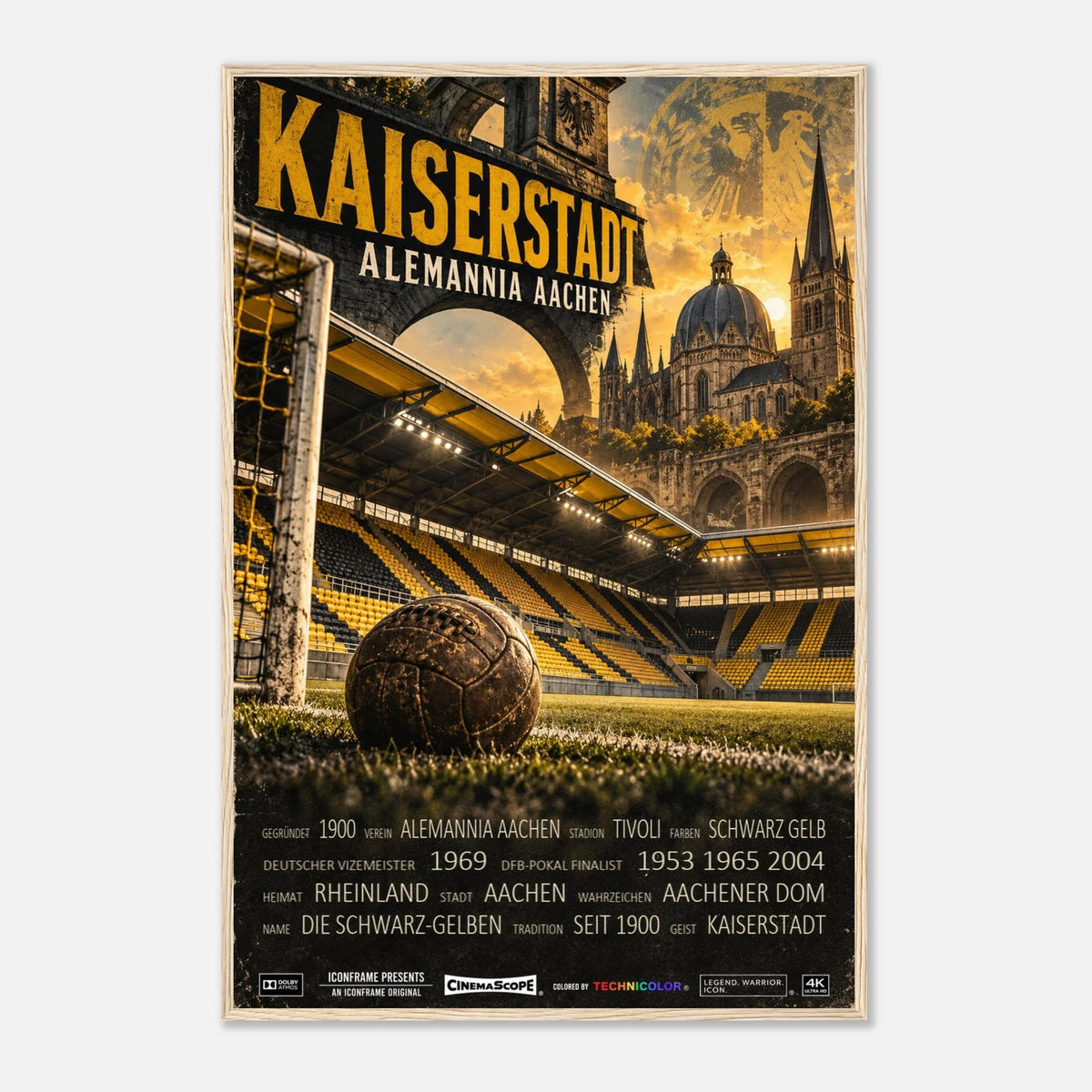 Alemannia Aachen Poster „Kaiserstadt“ – 60 × 90 cm, mit naturfarbenem Holzrahmen