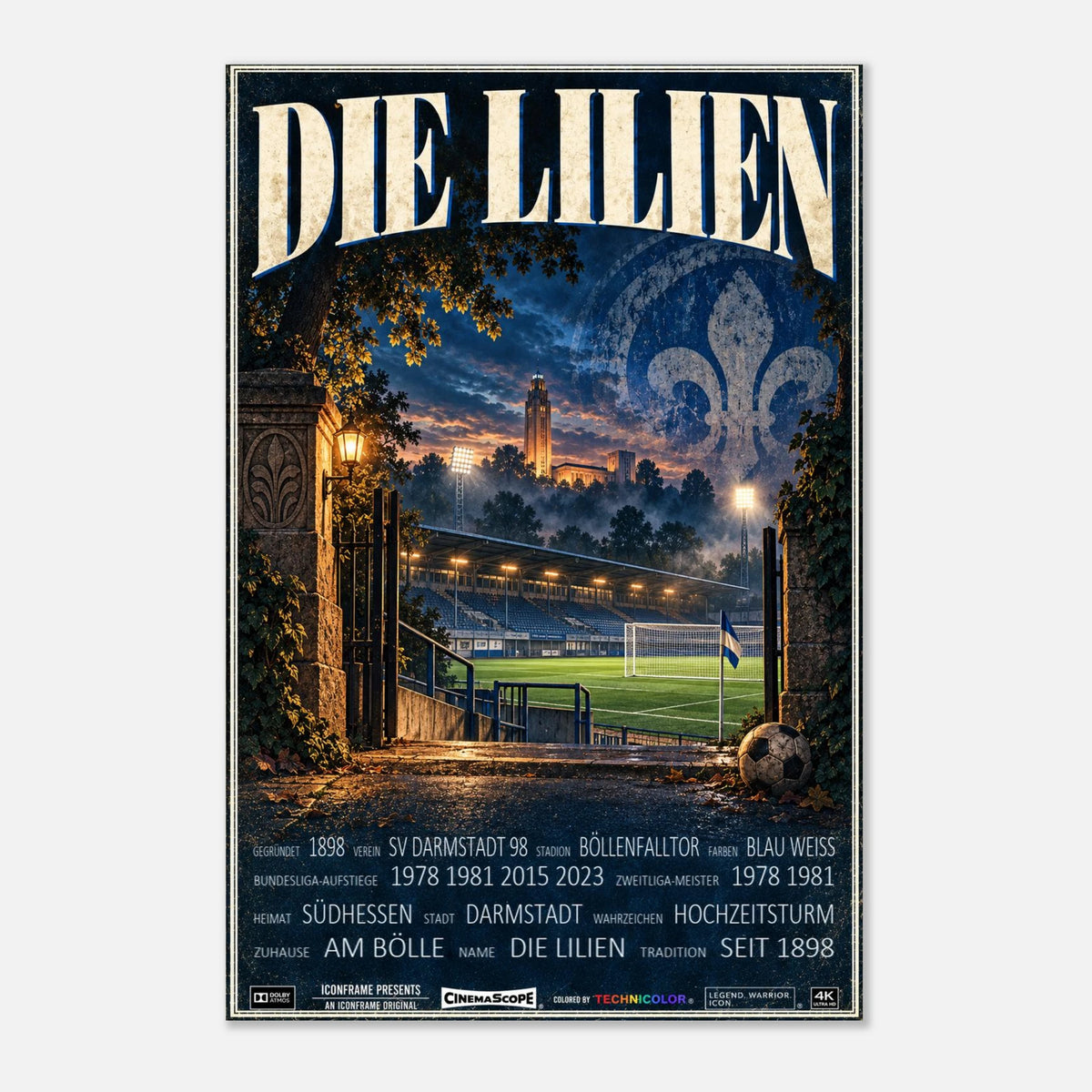 Darmstadt 98 Poster „Die Lilien“ – 40 × 60 cm, ohne Rahmen vor hellem Hintergrund