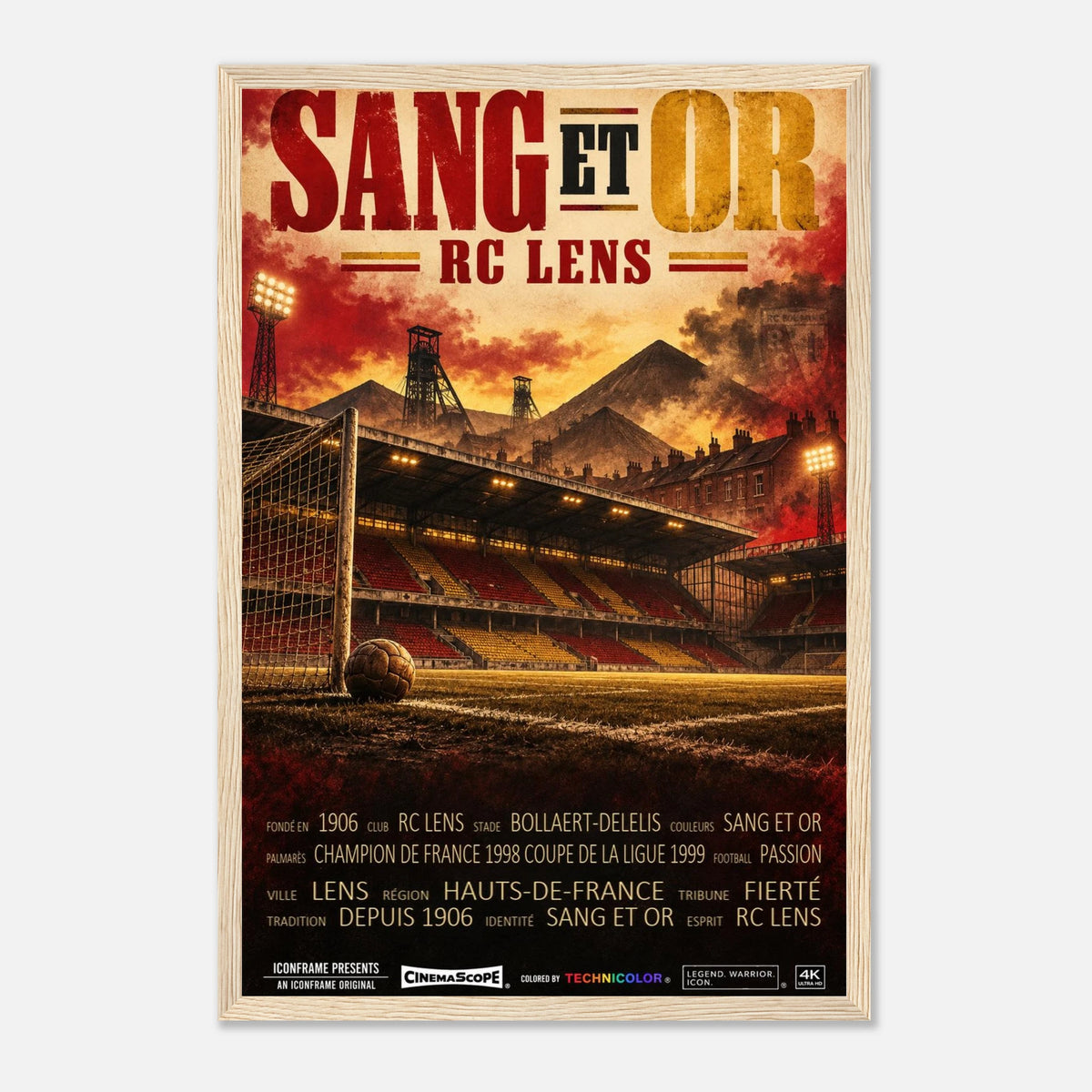 RC Lens Poster „Sang et Or“ – 30 × 45 cm, mit naturfarbenem Holzrahmen