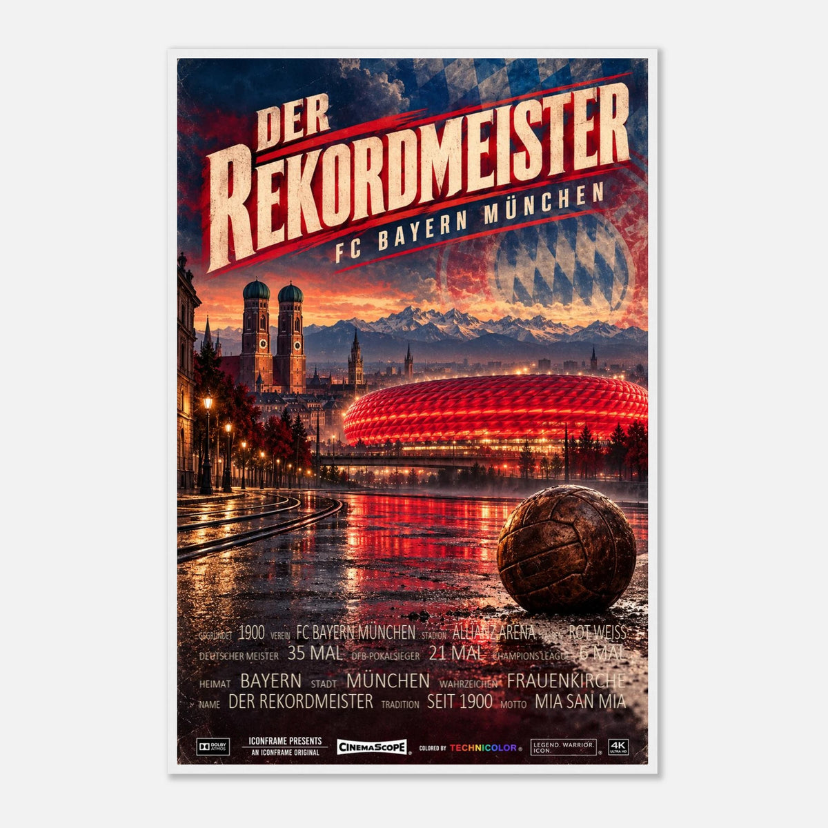 Bayern München Poster „Der Rekordmeister“ – 60 × 90 cm, mit weißem Holzrahmen
