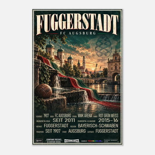FC Augsburg Poster „Fuggerstadt“ – 60 × 90 cm, ohne Rahmen vor hellem Hintergrund