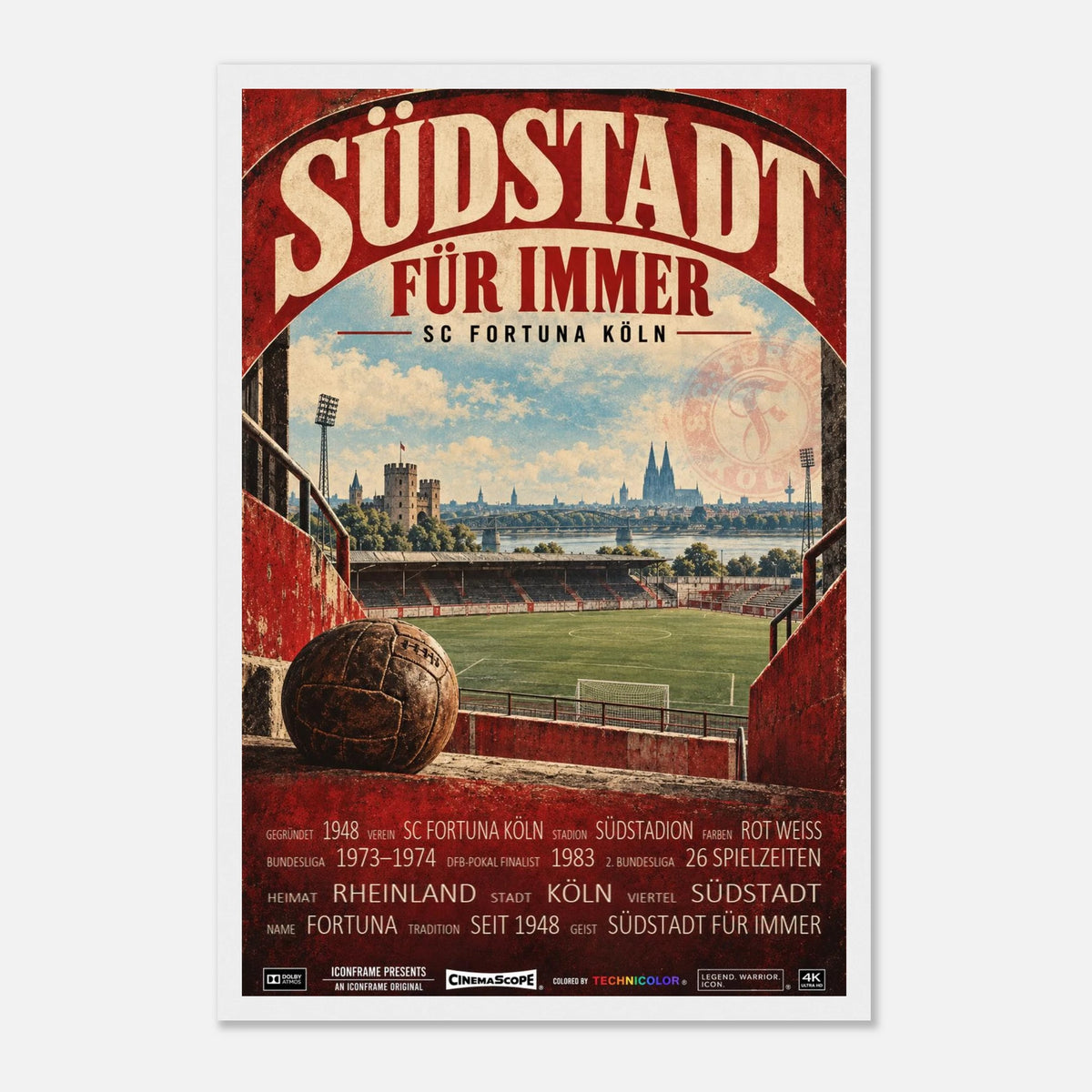 SC Fortuna Köln Poster „Südstadt für immer“ – 30 × 45 cm, mit weißem Holzrahmen